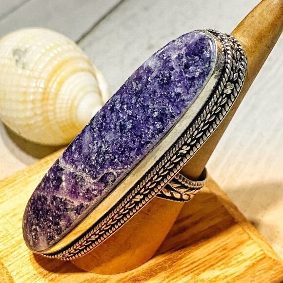 Lepidolite Sterling Silver Ethnic Style Statement Ring Size 7 - Picture 3 of 5